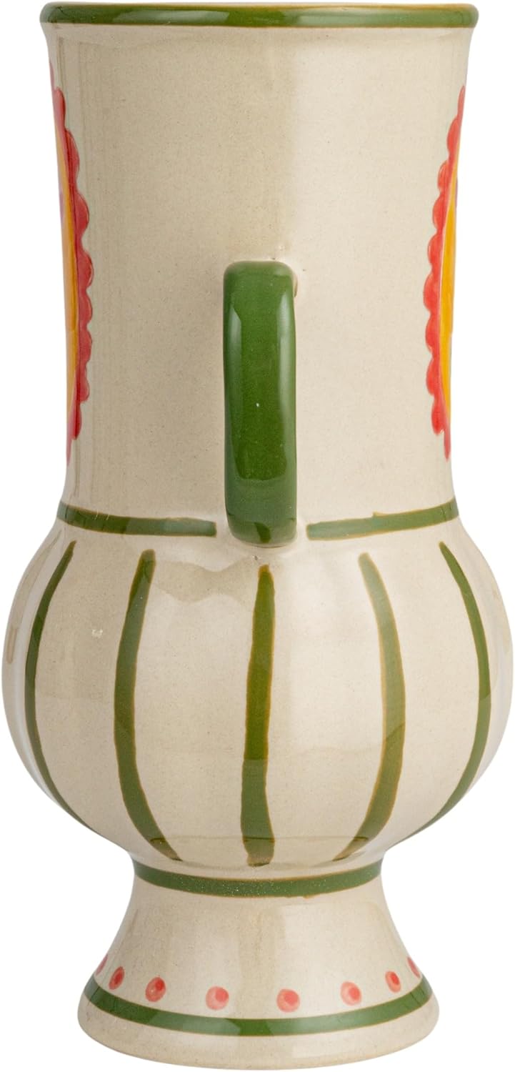Creative CoOp Scandinavian Blossom HandPainted Stoneware Urn Multicolor