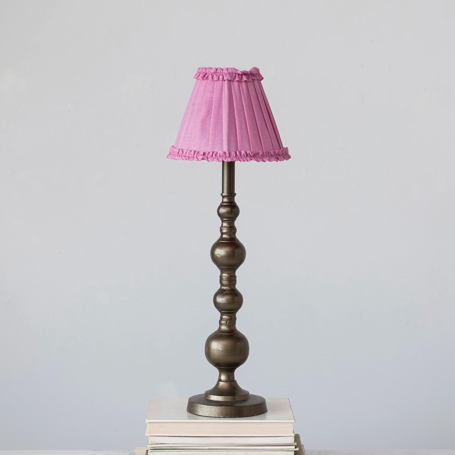 Creative CoOp Sculptural Metal Pleated Shade Brass and Pink Table Lamp