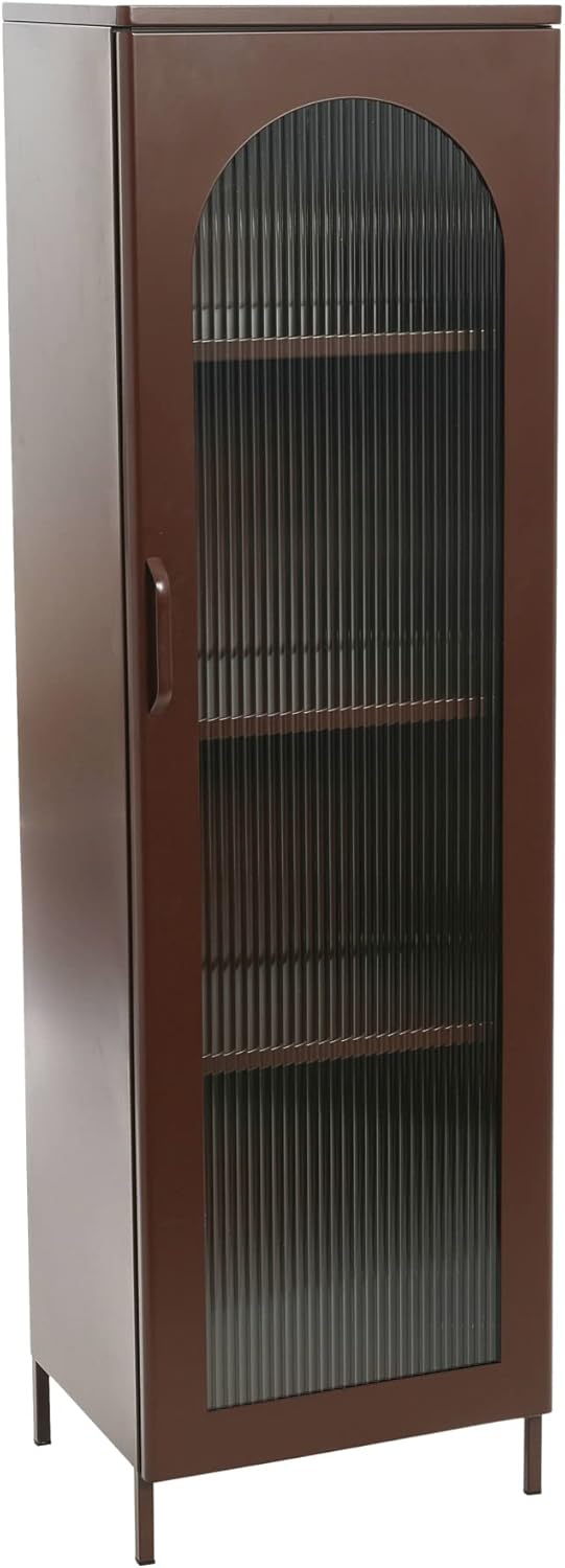 Creative CoOp Solstice Metal Cabinet with 2 Arched Glass Doors Dark GreenBrown