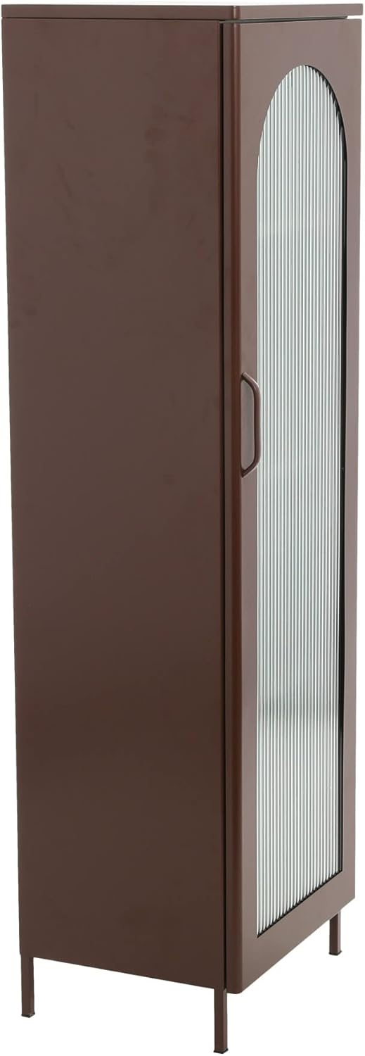 Creative CoOp Solstice Metal Cabinet with 2 Arched Glass Doors Dark GreenBrown