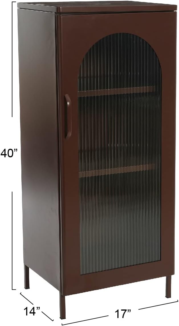 Creative CoOp Solstice Metal Cabinet with 2 Arched Glass Doors Dark GreenBrown