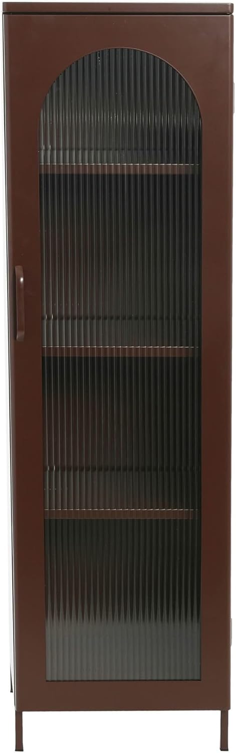 Creative CoOp Solstice Metal Cabinet with 2 Arched Glass Doors Dark GreenBrown
