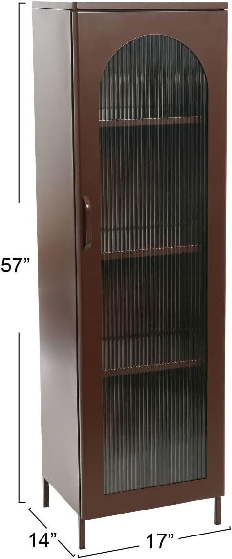 Creative CoOp Solstice Metal Cabinet with 2 Arched Glass Doors Dark GreenBrown
