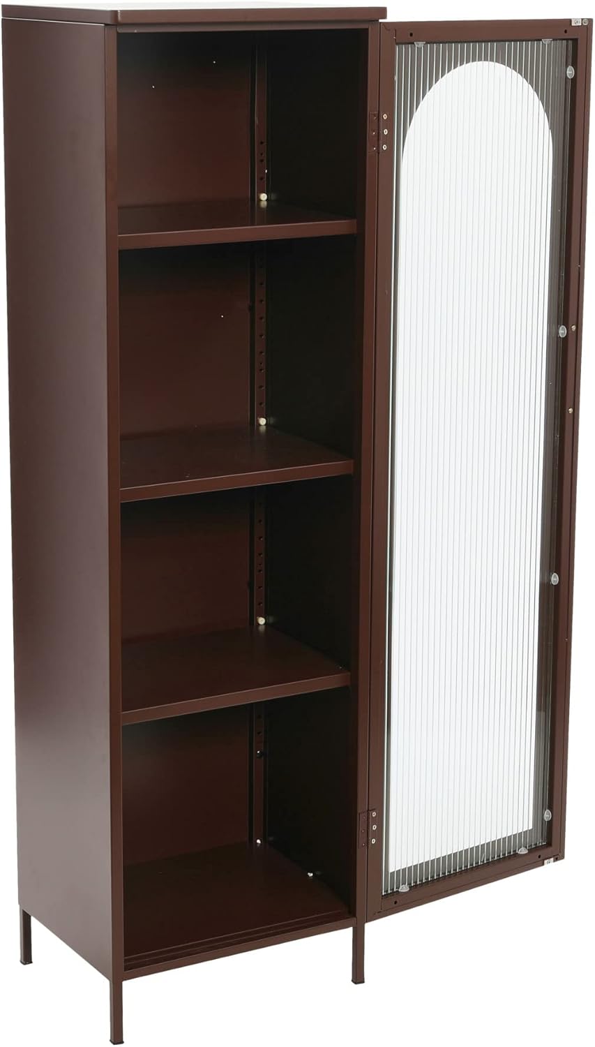 Creative CoOp Solstice Metal Cabinet with 2 Arched Glass Doors Dark GreenBrown