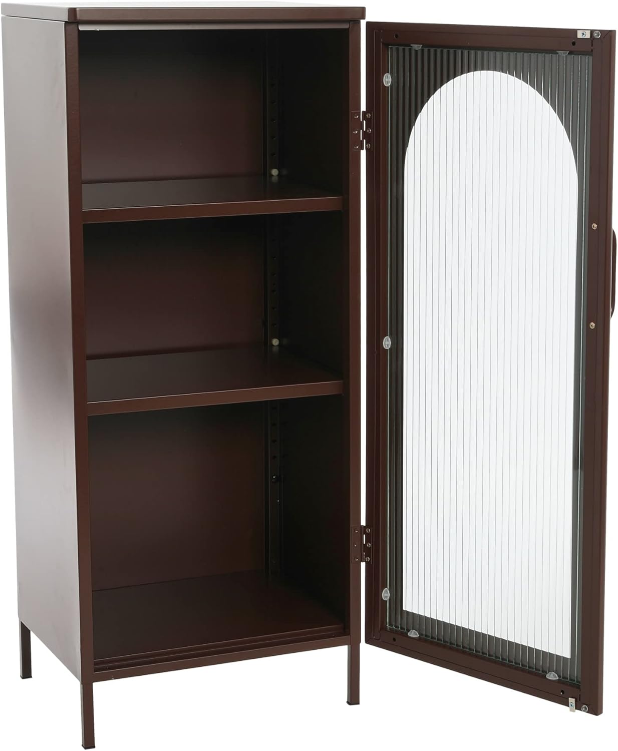 Creative CoOp Solstice Metal Cabinet with 2 Arched Glass Doors Dark GreenBrown