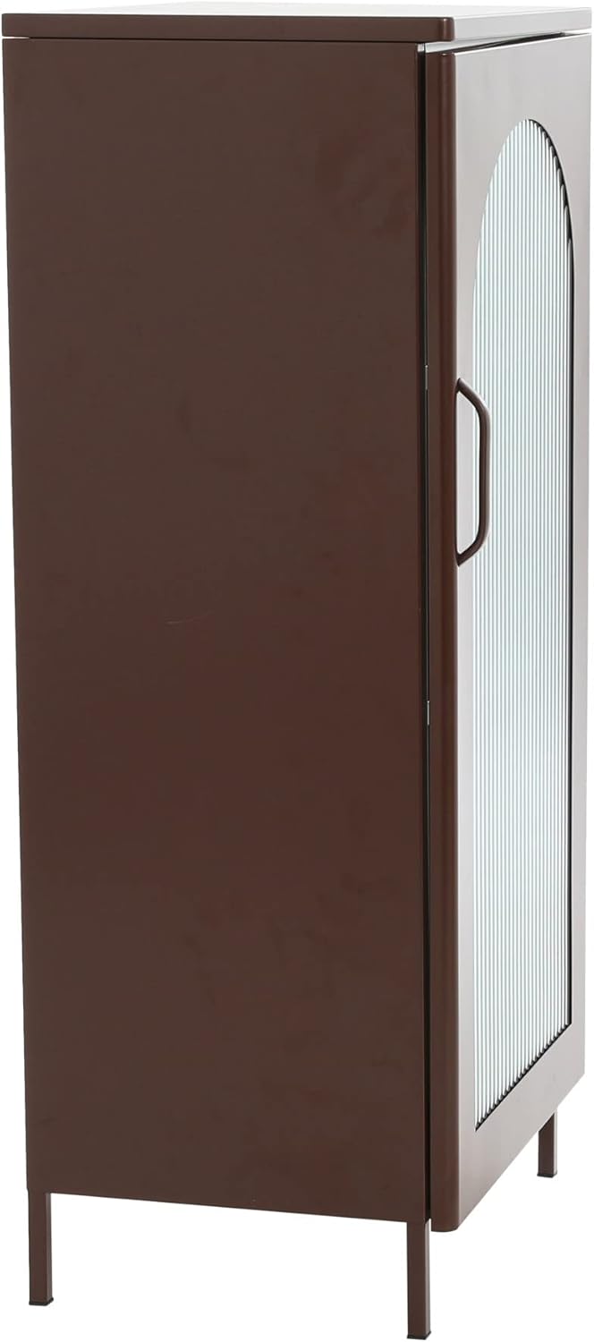 Creative CoOp Solstice Metal Cabinet with 2 Arched Glass Doors Dark GreenBrown