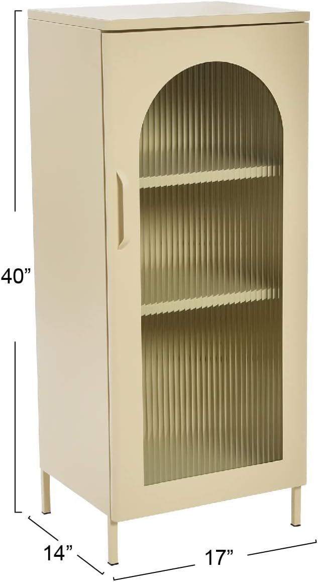 Creative CoOp Solstice Metal Cabinet with 2 Arched Glass Doors Dark GreenCream