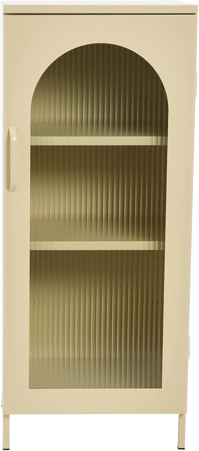 Creative CoOp Solstice Metal Cabinet with 2 Arched Glass Doors Dark GreenCream