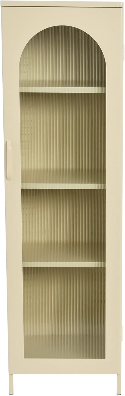 Creative CoOp Solstice Metal Cabinet with 2 Arched Glass Doors Dark GreenCream