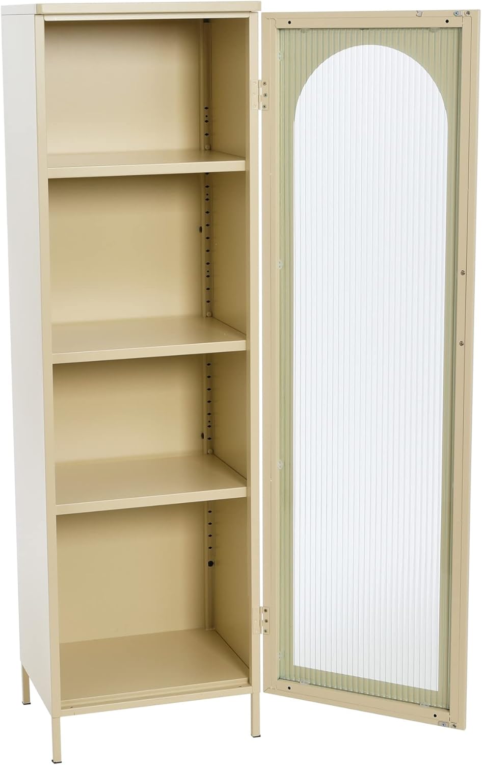 Creative CoOp Solstice Metal Cabinet with 2 Arched Glass Doors Dark GreenCream