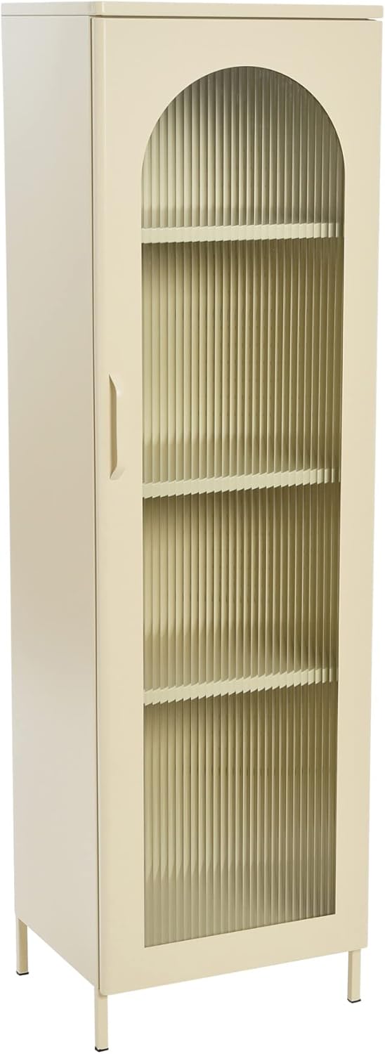 Creative CoOp Solstice Metal Cabinet with 2 Arched Glass Doors Dark GreenCream
