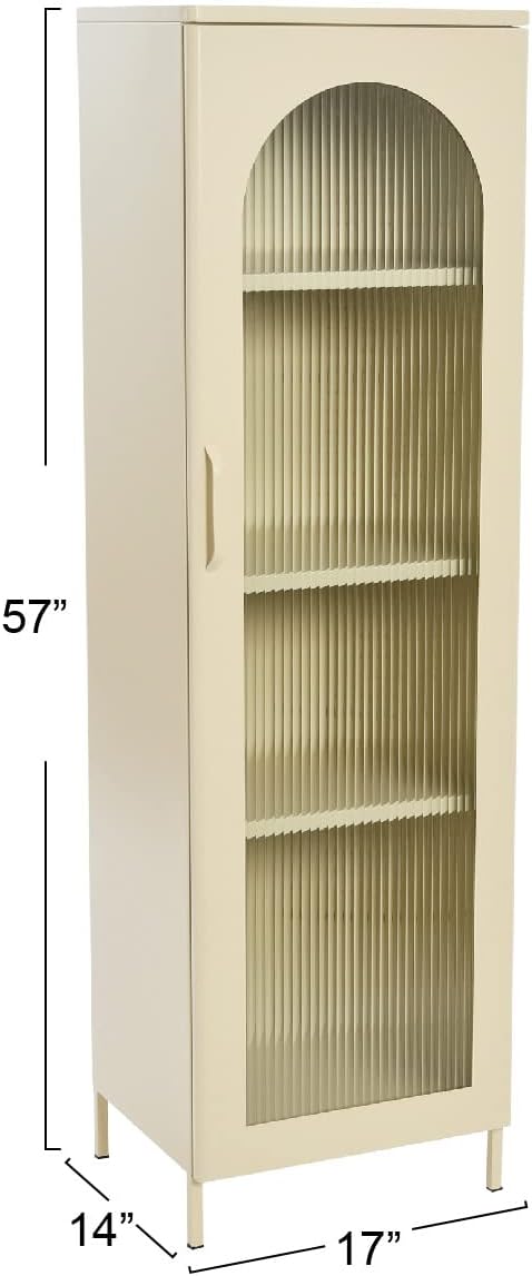 Creative CoOp Solstice Metal Cabinet with 2 Arched Glass Doors Dark GreenCream