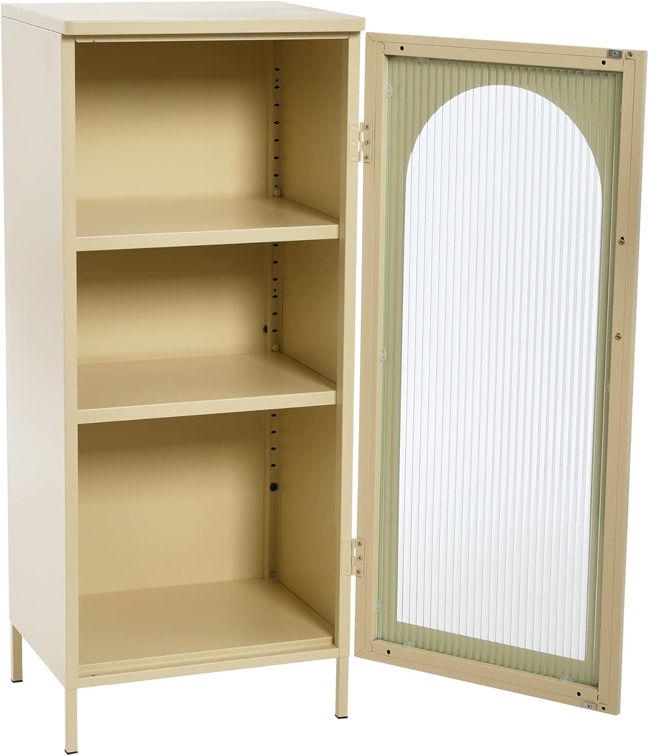 Creative CoOp Solstice Metal Cabinet with 2 Arched Glass Doors Dark GreenCream
