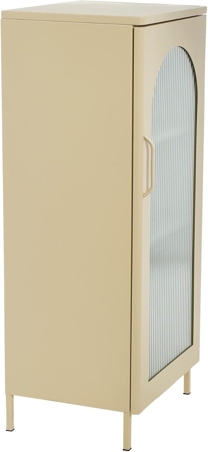 Creative CoOp Solstice Metal Cabinet with 2 Arched Glass Doors Dark GreenCream