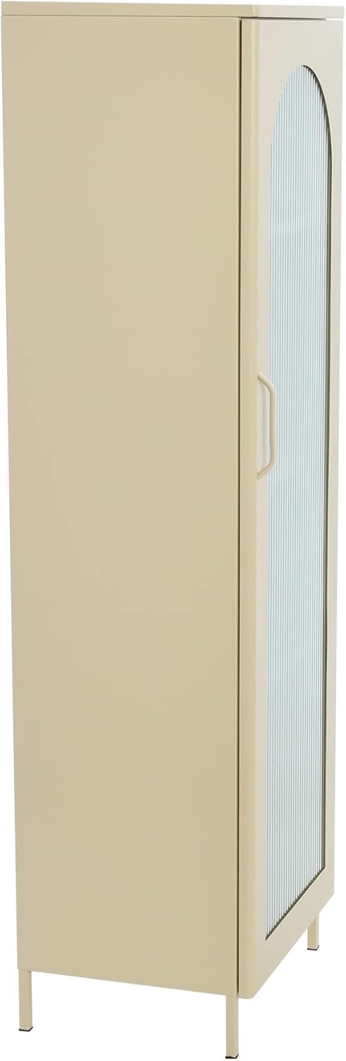 Creative CoOp Solstice Metal Cabinet with 2 Arched Glass Doors Dark GreenCream