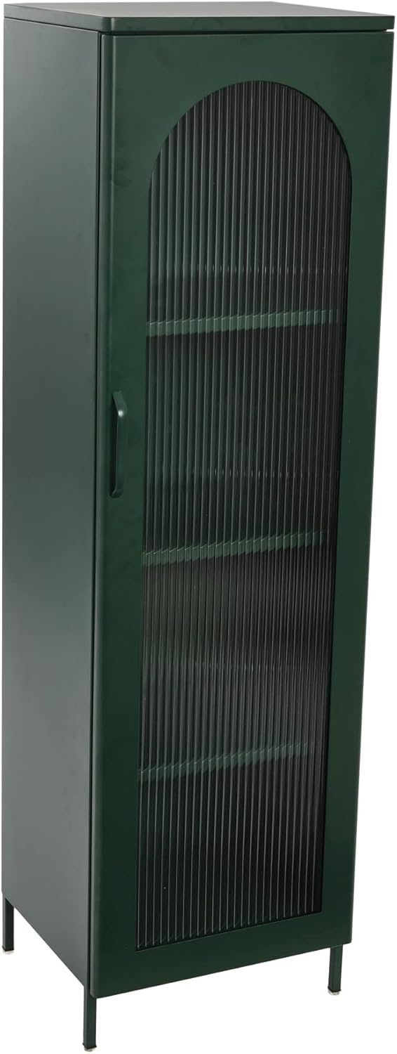 Creative CoOp Solstice Metal Cabinet with 2 Arched Glass Doors Dark GreenGreen