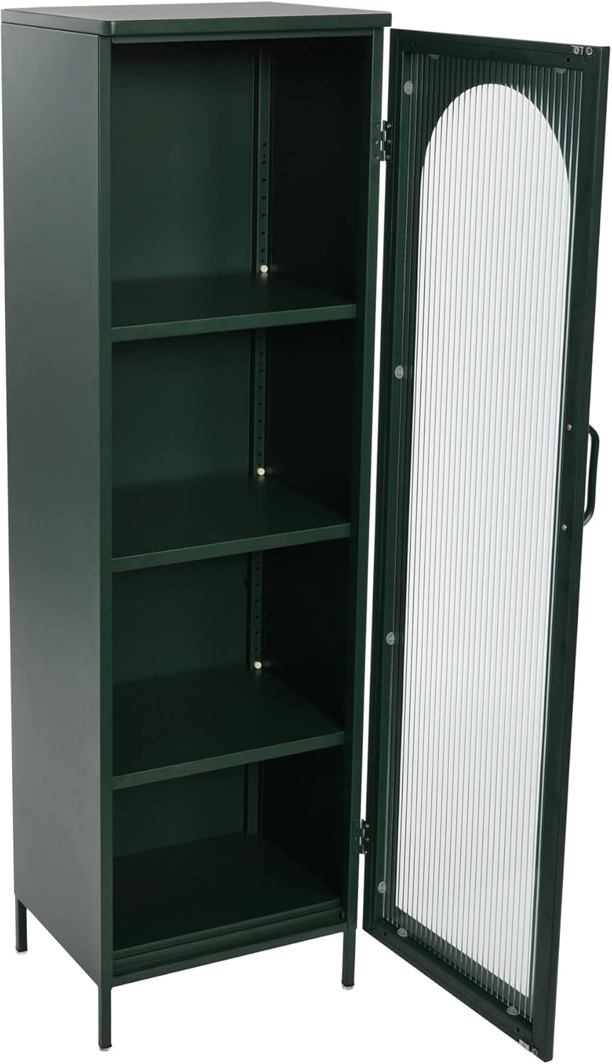 Creative CoOp Solstice Metal Cabinet with 2 Arched Glass Doors Dark GreenGreen