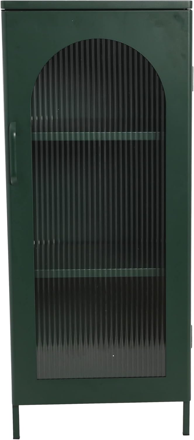 Creative CoOp Solstice Metal Cabinet with 2 Arched Glass Doors Dark GreenGreen