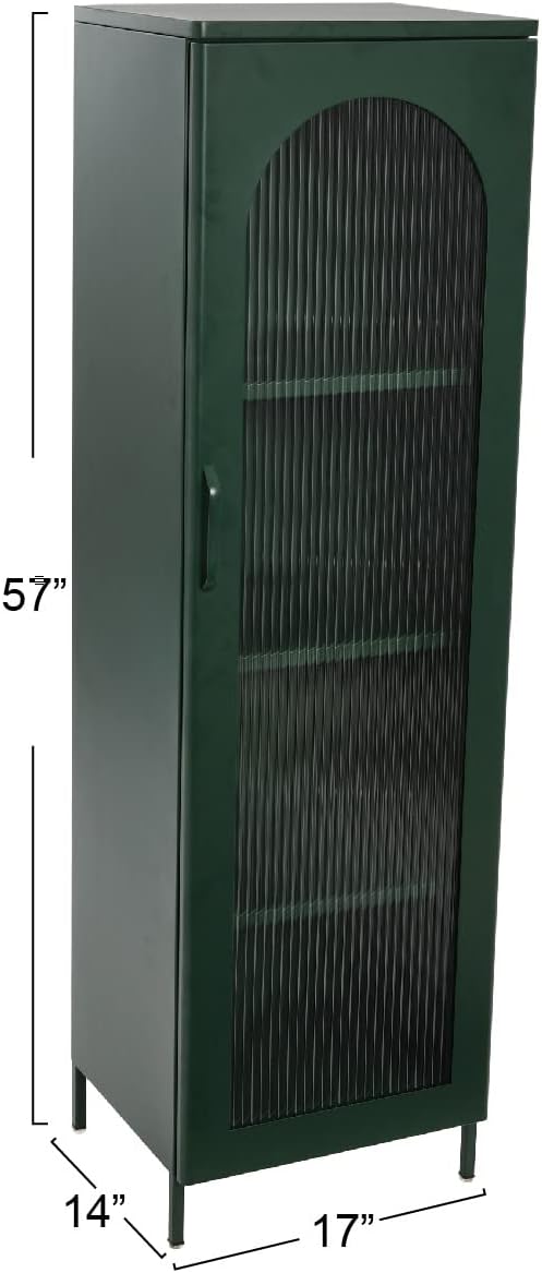 Creative CoOp Solstice Metal Cabinet with 2 Arched Glass Doors Dark GreenGreen