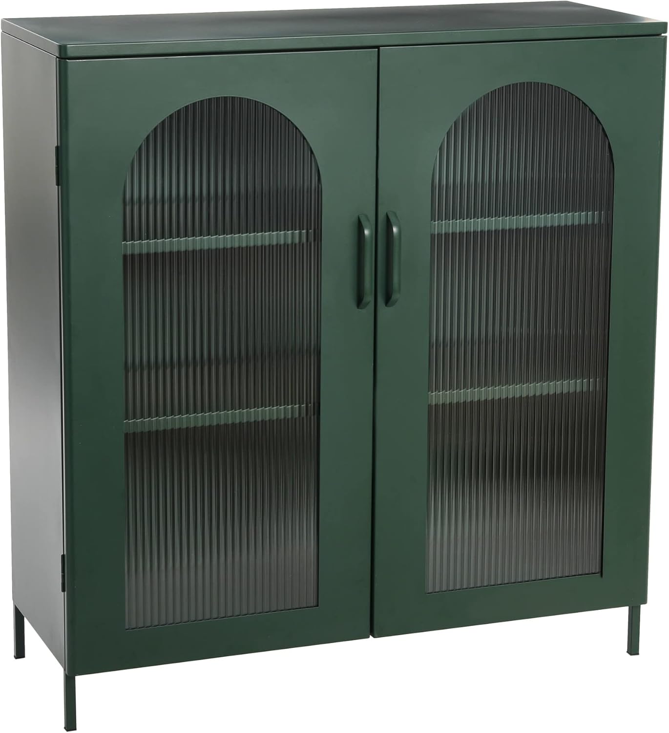 Creative CoOp Solstice Metal Cabinet with 2 Arched Glass Doors Dark GreenGreen