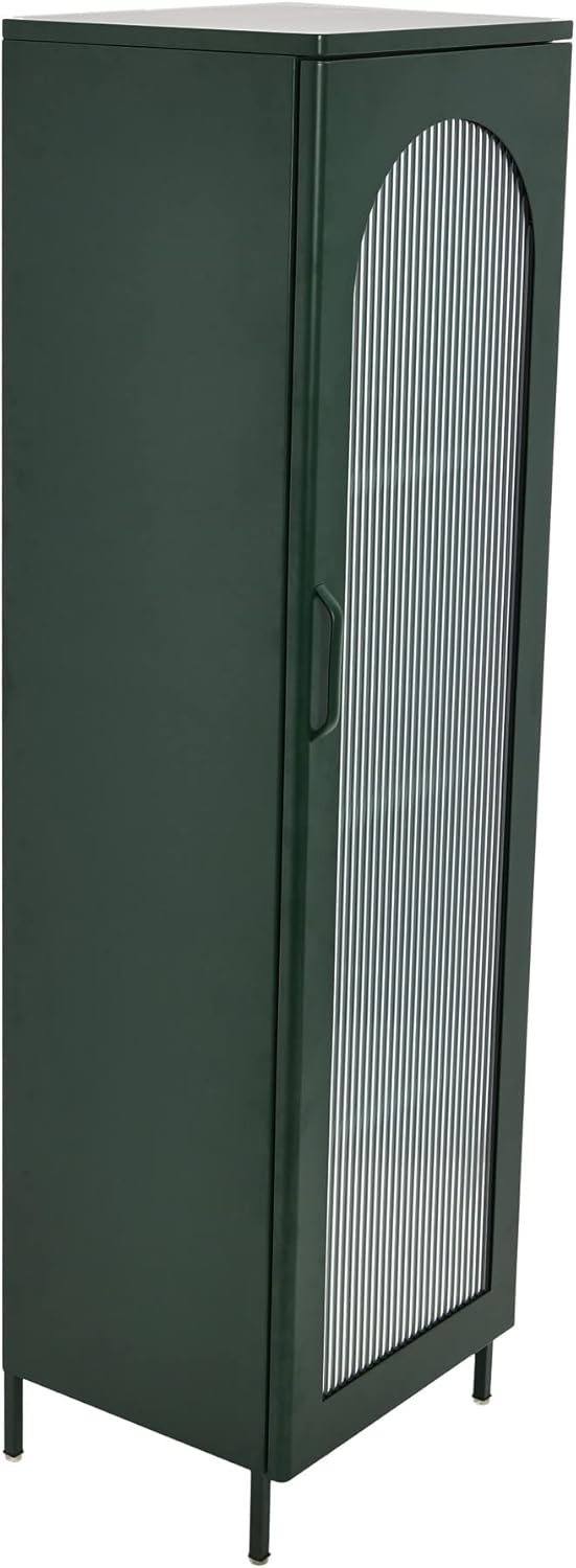 Creative CoOp Solstice Metal Cabinet with 2 Arched Glass Doors Dark GreenGreen