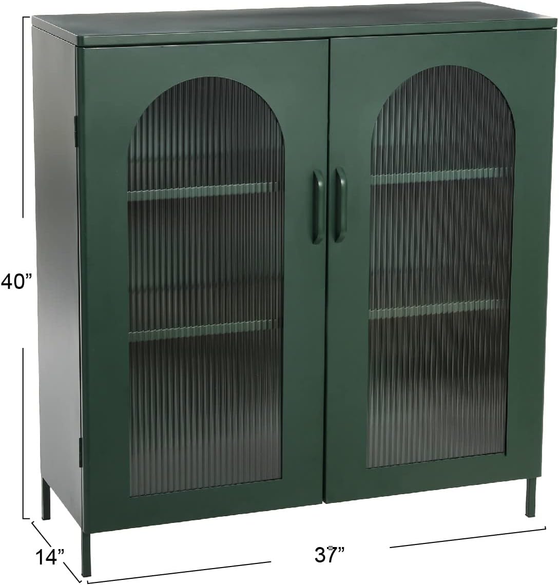 Creative CoOp Solstice Metal Cabinet with 2 Arched Glass Doors Dark GreenGreen