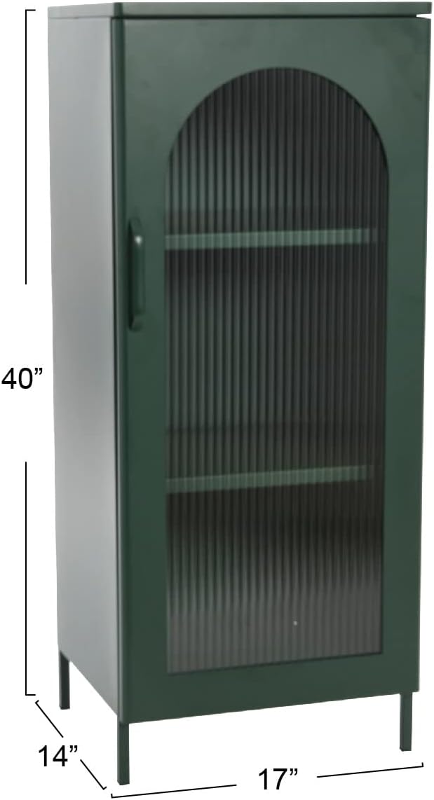 Creative CoOp Solstice Metal Cabinet with 2 Arched Glass Doors Dark GreenGreen