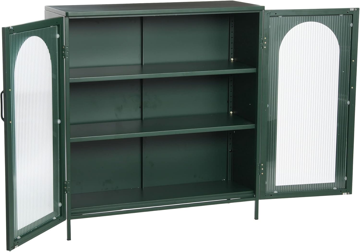 Creative CoOp Solstice Metal Cabinet with 2 Arched Glass Doors Dark GreenGreen