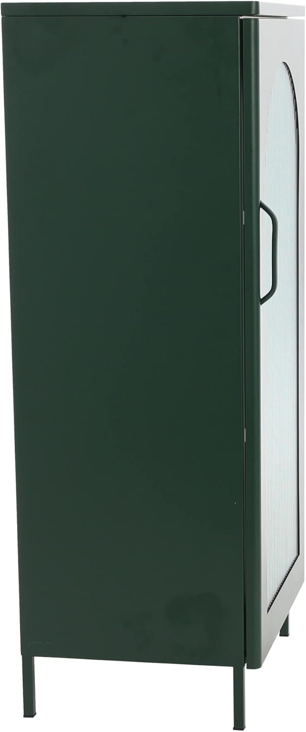 Creative CoOp Solstice Metal Cabinet with 2 Arched Glass Doors Dark GreenGreen