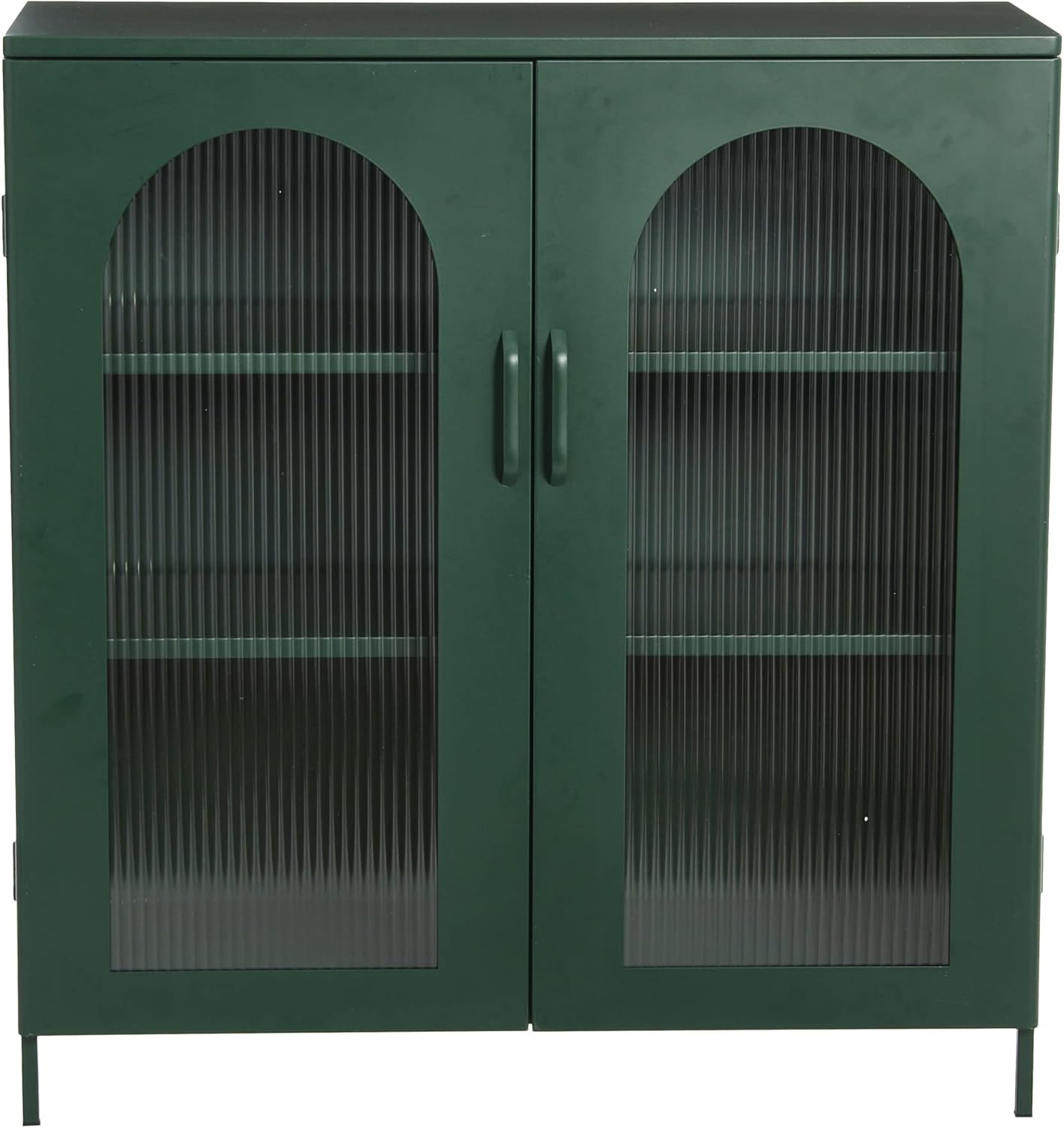 Creative CoOp Solstice Metal Cabinet with 2 Arched Glass Doors Dark GreenGreen
