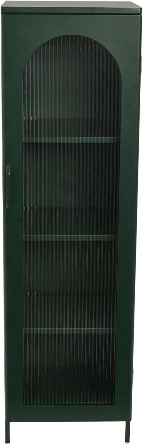 Creative CoOp Solstice Metal Cabinet with 2 Arched Glass Doors Dark GreenGreen