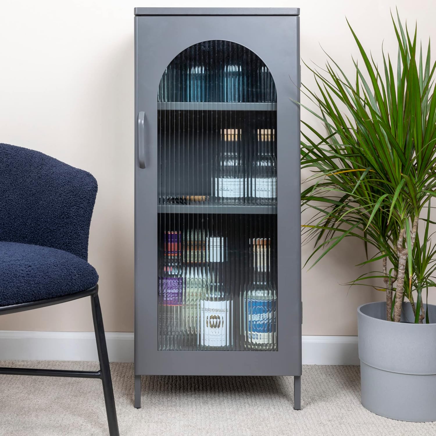 Creative CoOp Solstice Metal Cabinet with 2 Arched Glass Doors Dark GreenGrey