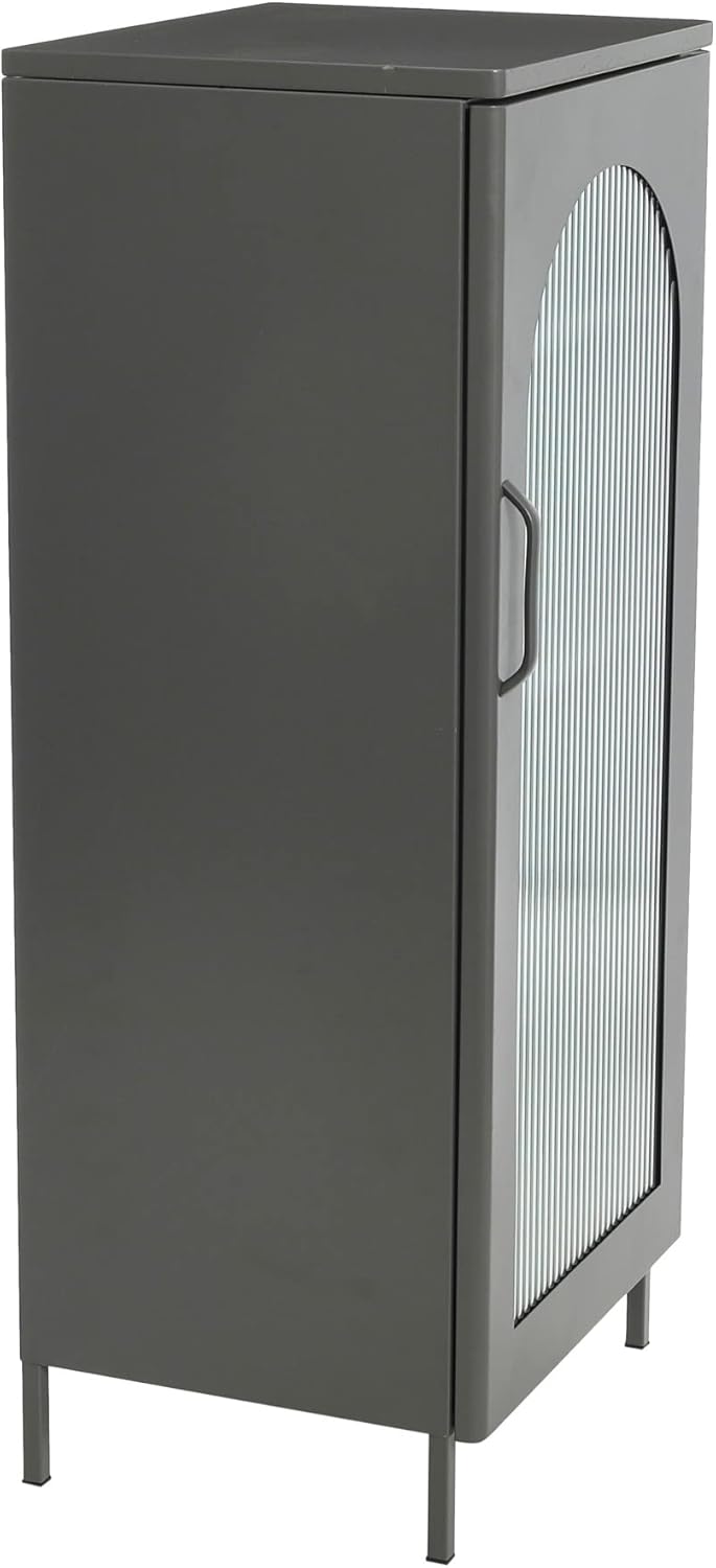 Creative CoOp Solstice Metal Cabinet with 2 Arched Glass Doors Dark GreenGrey