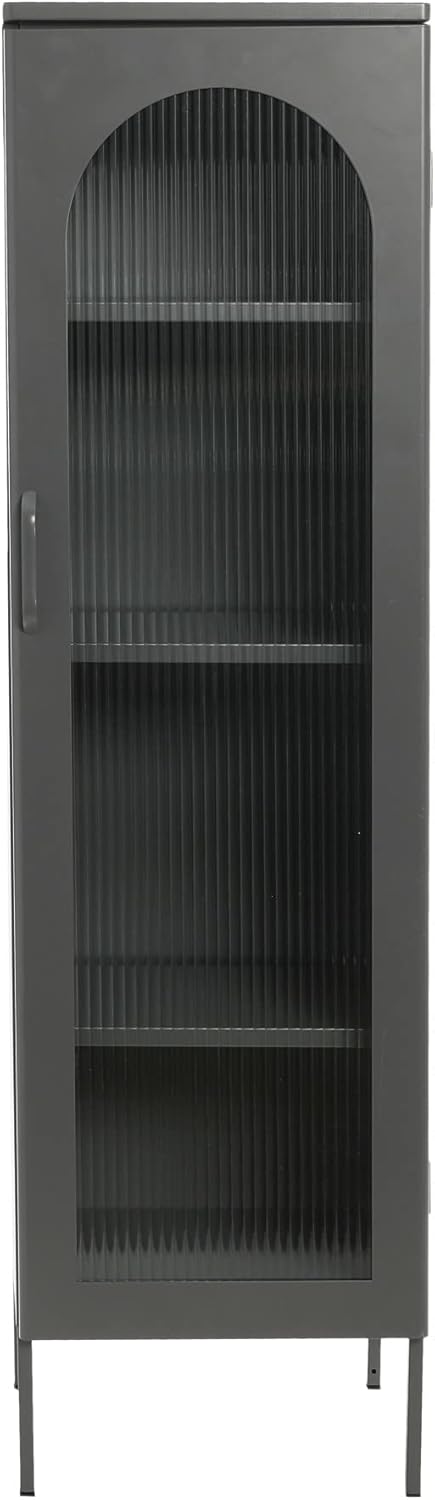 Creative CoOp Solstice Metal Cabinet with 2 Arched Glass Doors Dark GreenGrey