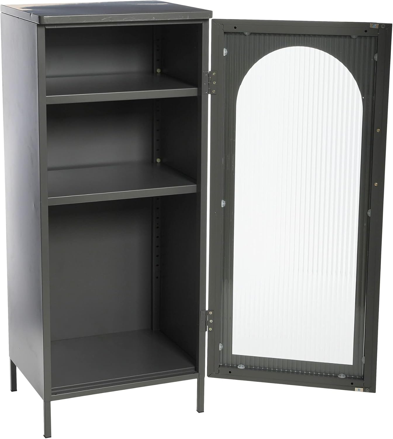 Creative CoOp Solstice Metal Cabinet with 2 Arched Glass Doors Dark GreenGrey