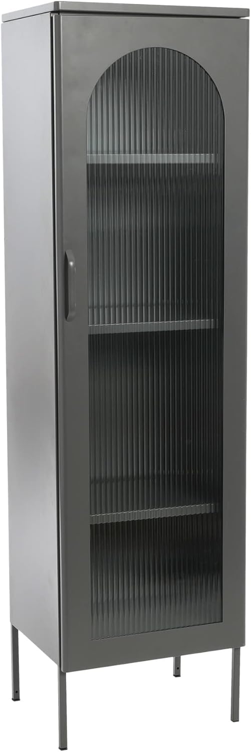 Creative CoOp Solstice Metal Cabinet with 2 Arched Glass Doors Dark GreenGrey