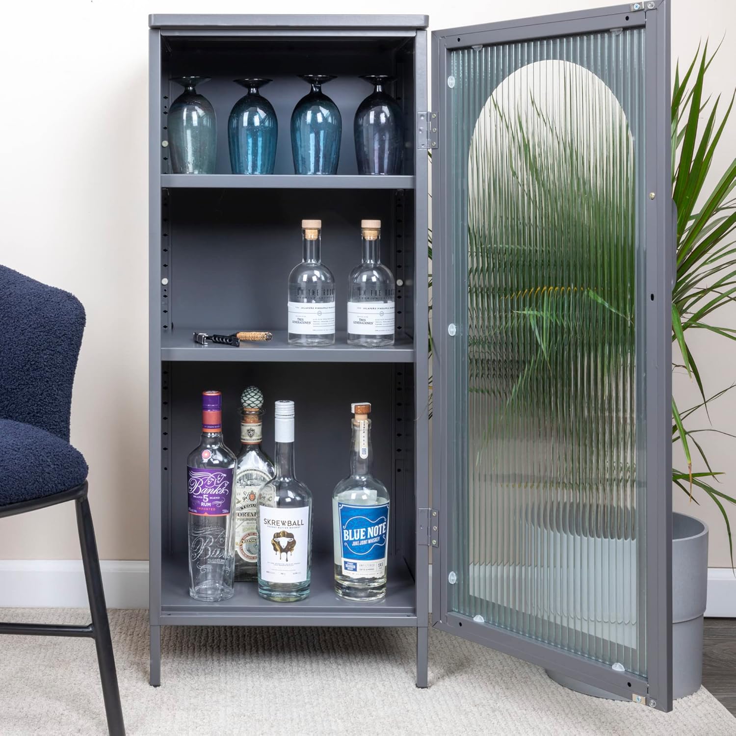 Creative CoOp Solstice Metal Cabinet with 2 Arched Glass Doors Dark GreenGrey