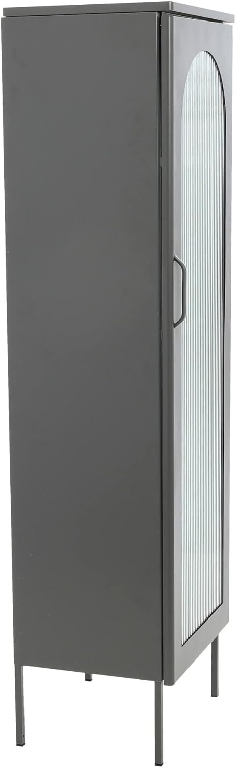 Creative CoOp Solstice Metal Cabinet with 2 Arched Glass Doors Dark GreenGrey