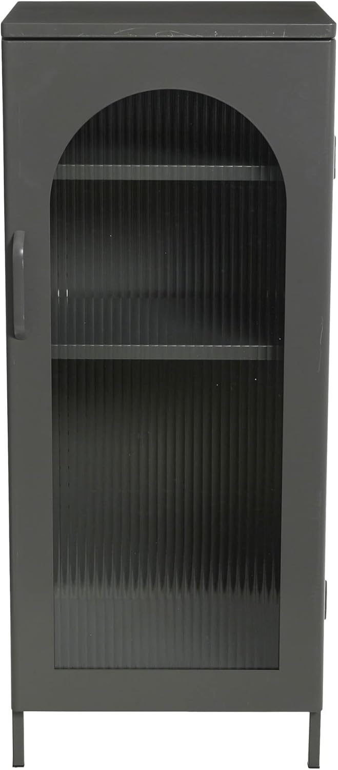 Creative CoOp Solstice Metal Cabinet with 2 Arched Glass Doors Dark GreenGrey