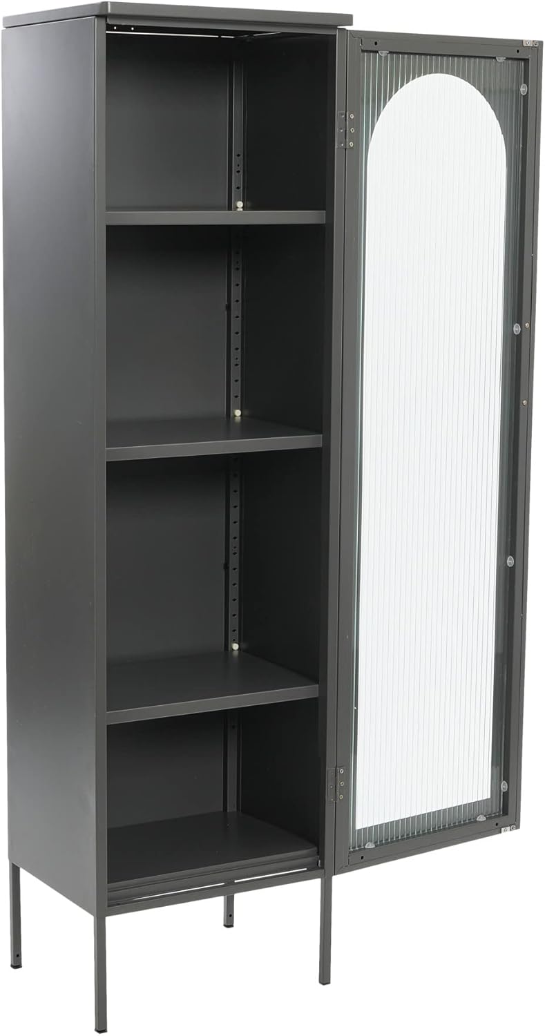 Creative CoOp Solstice Metal Cabinet with 2 Arched Glass Doors Dark GreenGrey