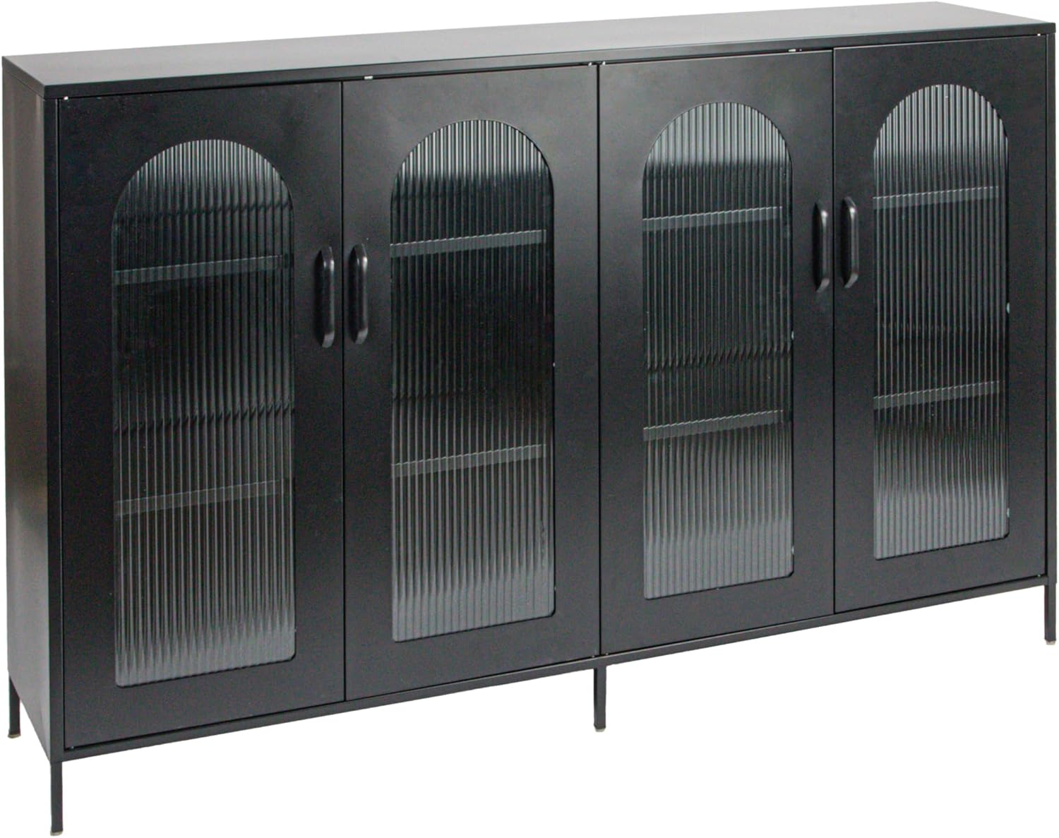 Creative CoOp Solstice Metal Cabinet with 2 Arched Glass Doors Dark GreenMatte Black