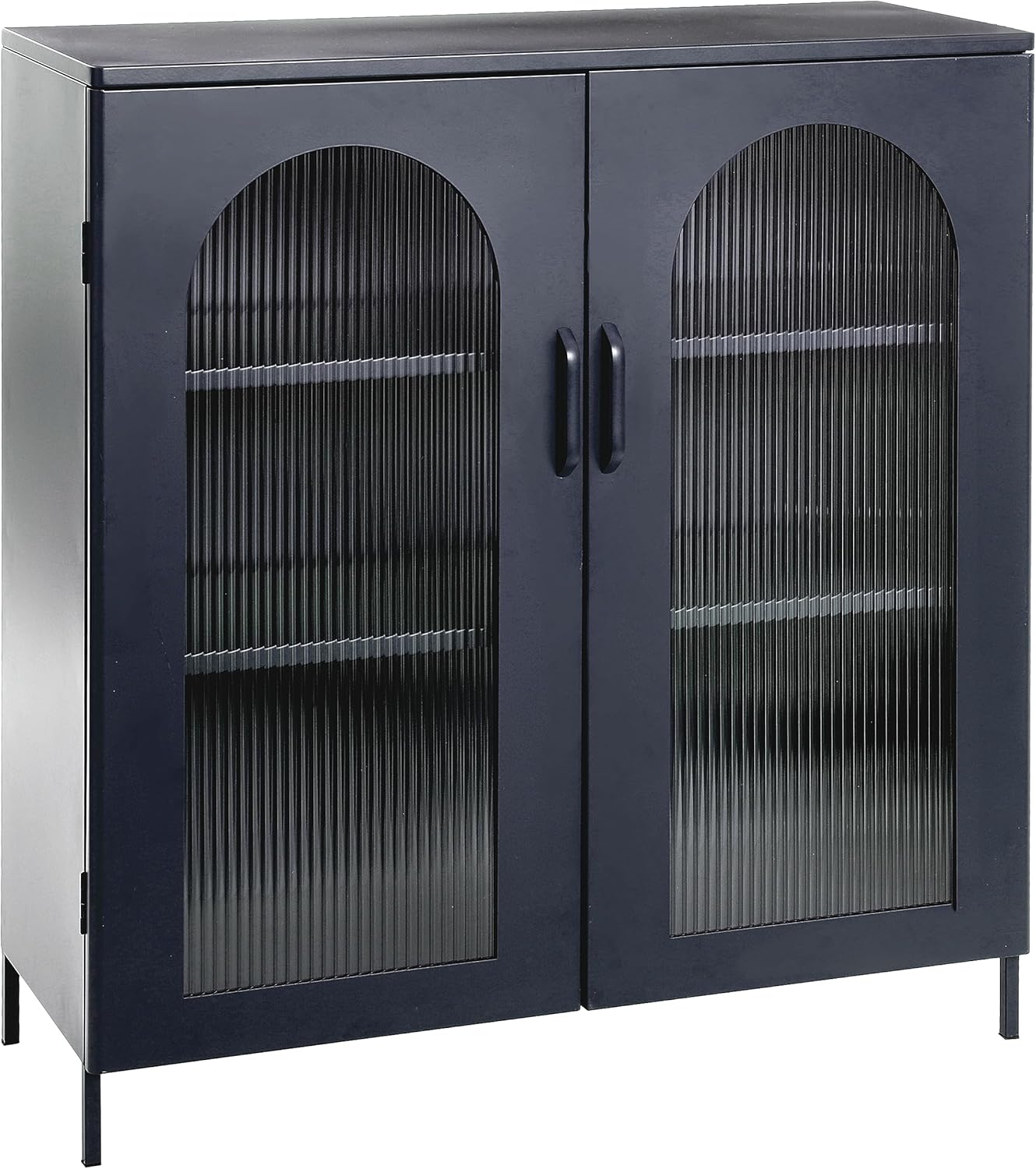 Creative CoOp Solstice Metal Cabinet with 2 Arched Glass Doors Dark GreenMatte Black