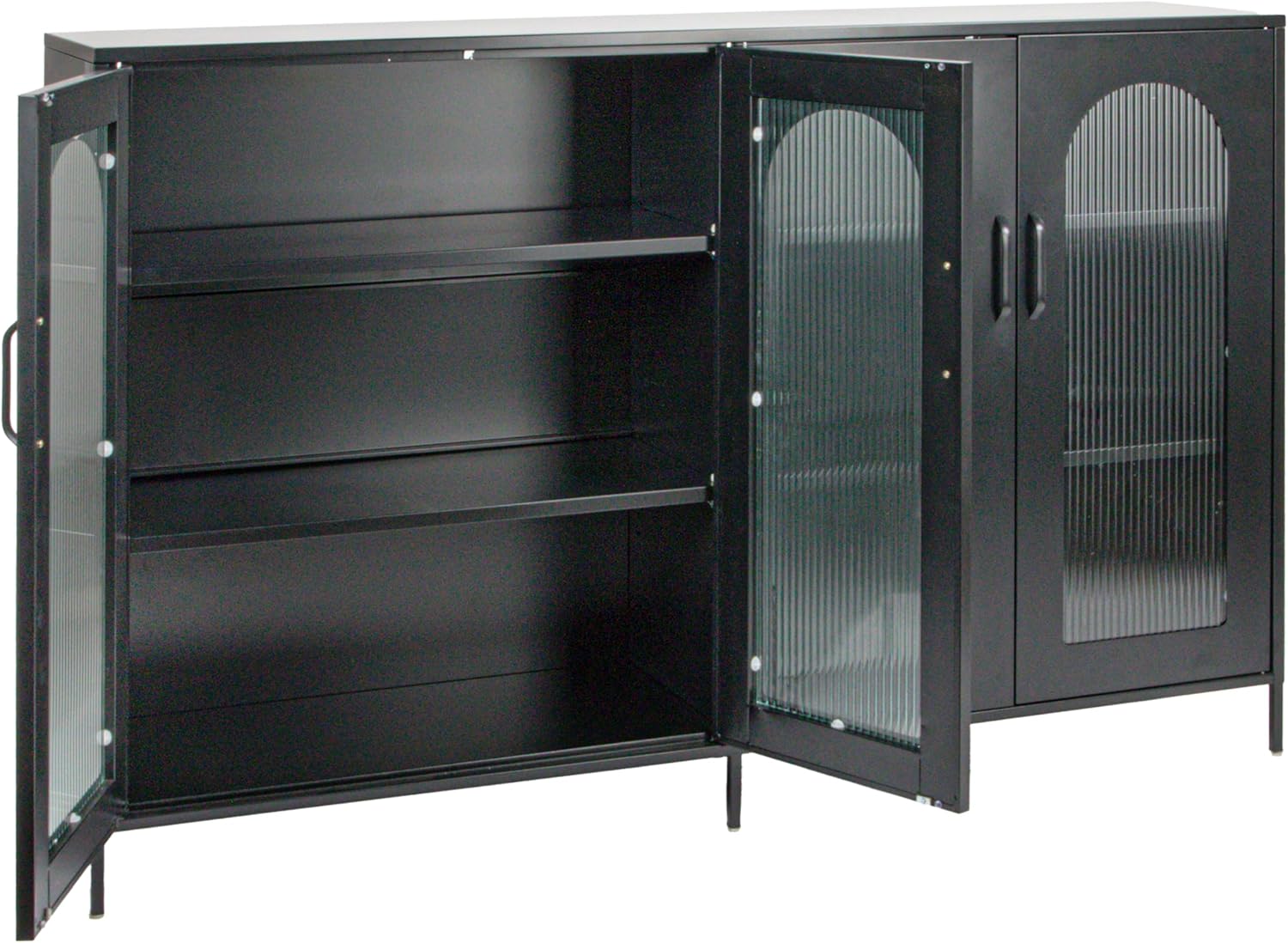Creative CoOp Solstice Metal Cabinet with 2 Arched Glass Doors Dark GreenMatte Black
