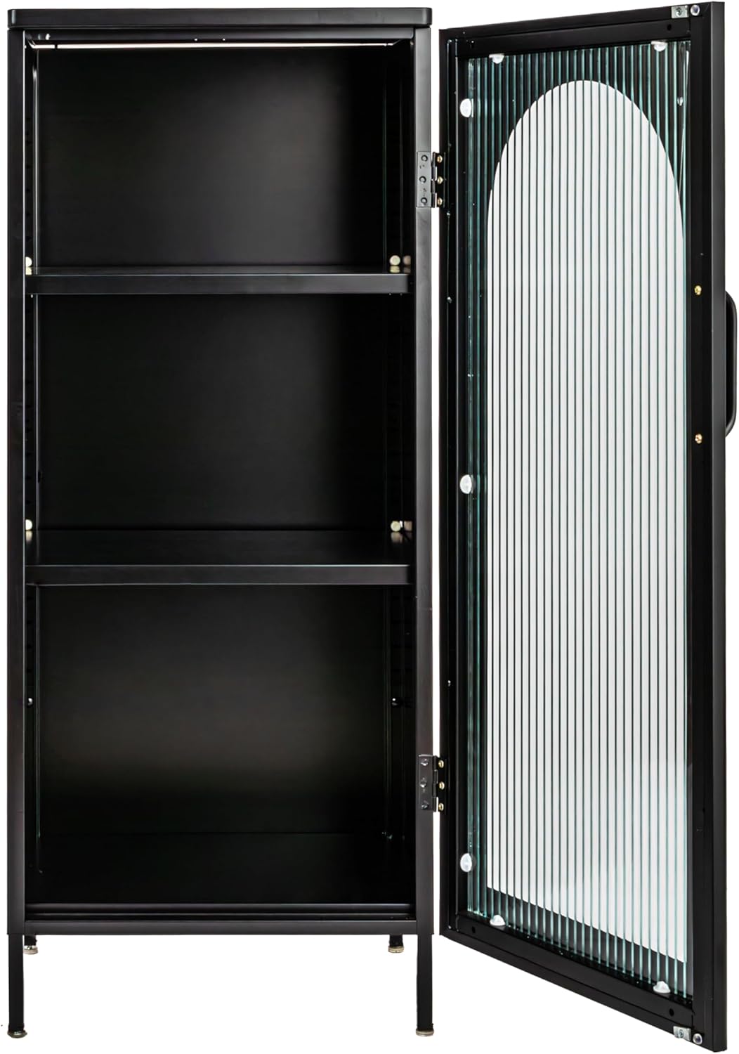 Creative CoOp Solstice Metal Cabinet with 2 Arched Glass Doors Dark GreenMatte Black