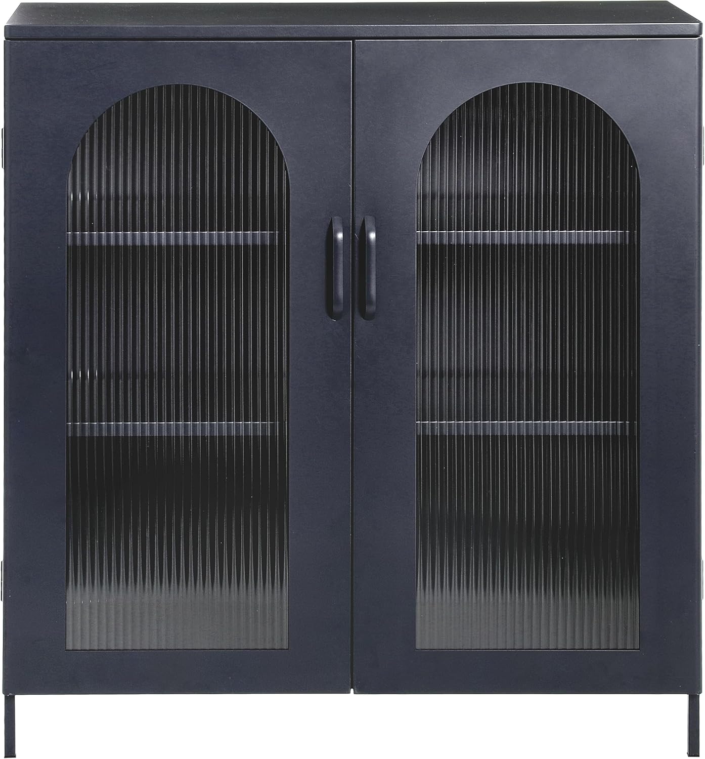 Creative CoOp Solstice Metal Cabinet with 2 Arched Glass Doors Dark GreenMatte Black