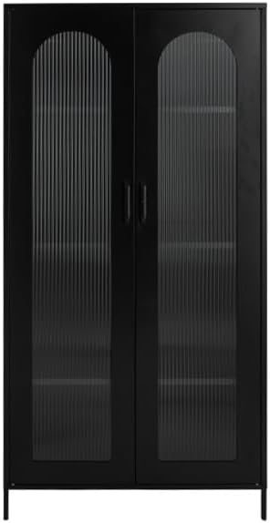 Creative CoOp Solstice Metal Cabinet with 2 Arched Glass Doors Dark GreenMatte Black