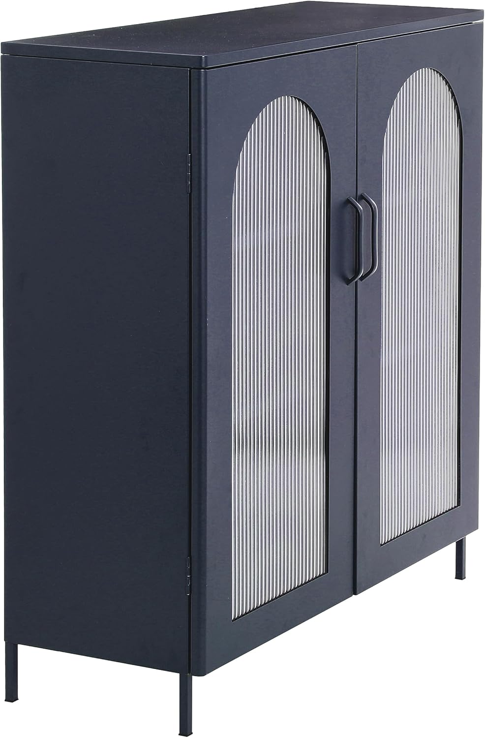 Creative CoOp Solstice Metal Cabinet with 2 Arched Glass Doors Dark GreenMatte Black