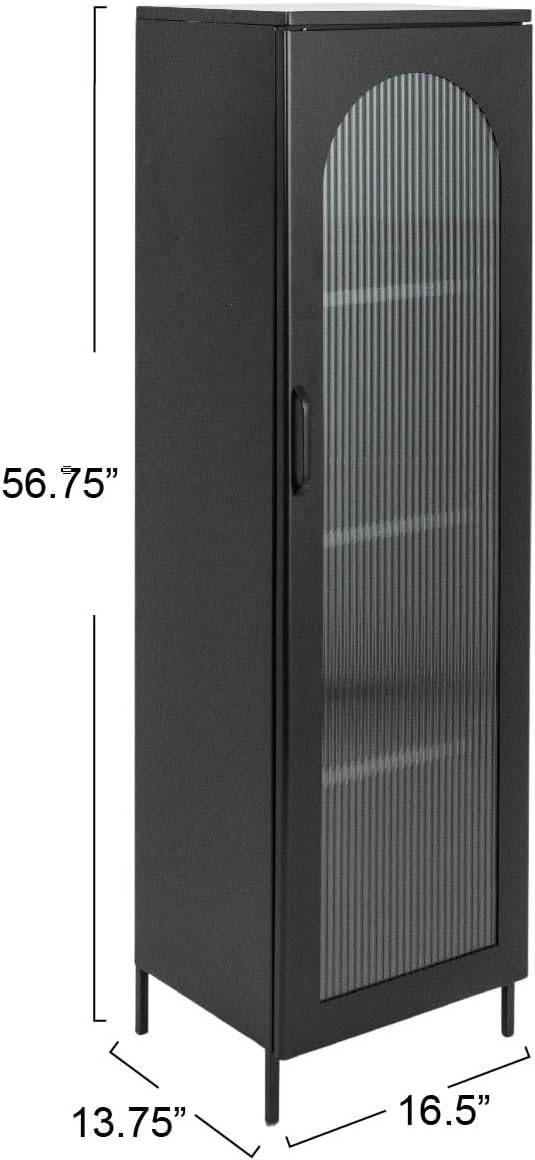 Creative CoOp Solstice Metal Cabinet with 2 Arched Glass Doors Dark GreenMatte Black