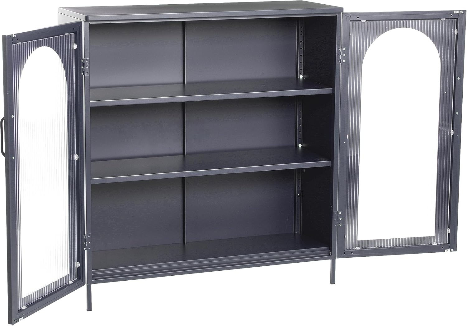 Creative CoOp Solstice Metal Cabinet with 2 Arched Glass Doors Dark GreenMatte Black