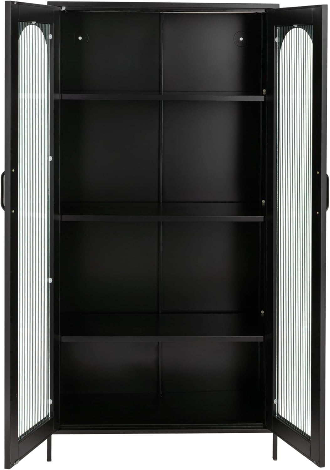 Creative CoOp Solstice Metal Cabinet with 2 Arched Glass Doors Dark GreenMatte Black
